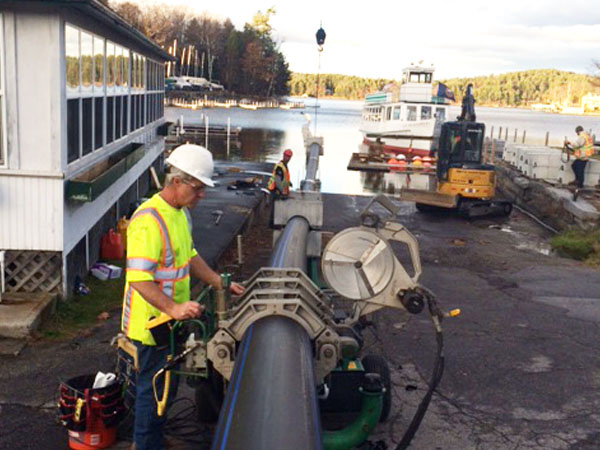 Removal of old and installation of new 12 inch HDPE water line with large stainless steel intake structure located in the middle of the lake.